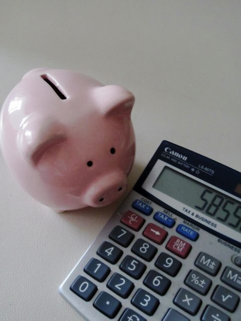 Piggy bank and calculator