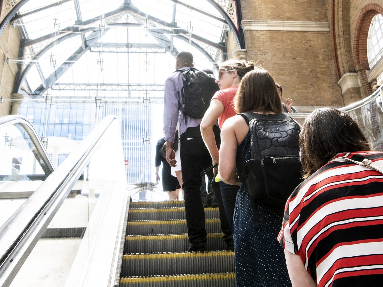 people on escalator